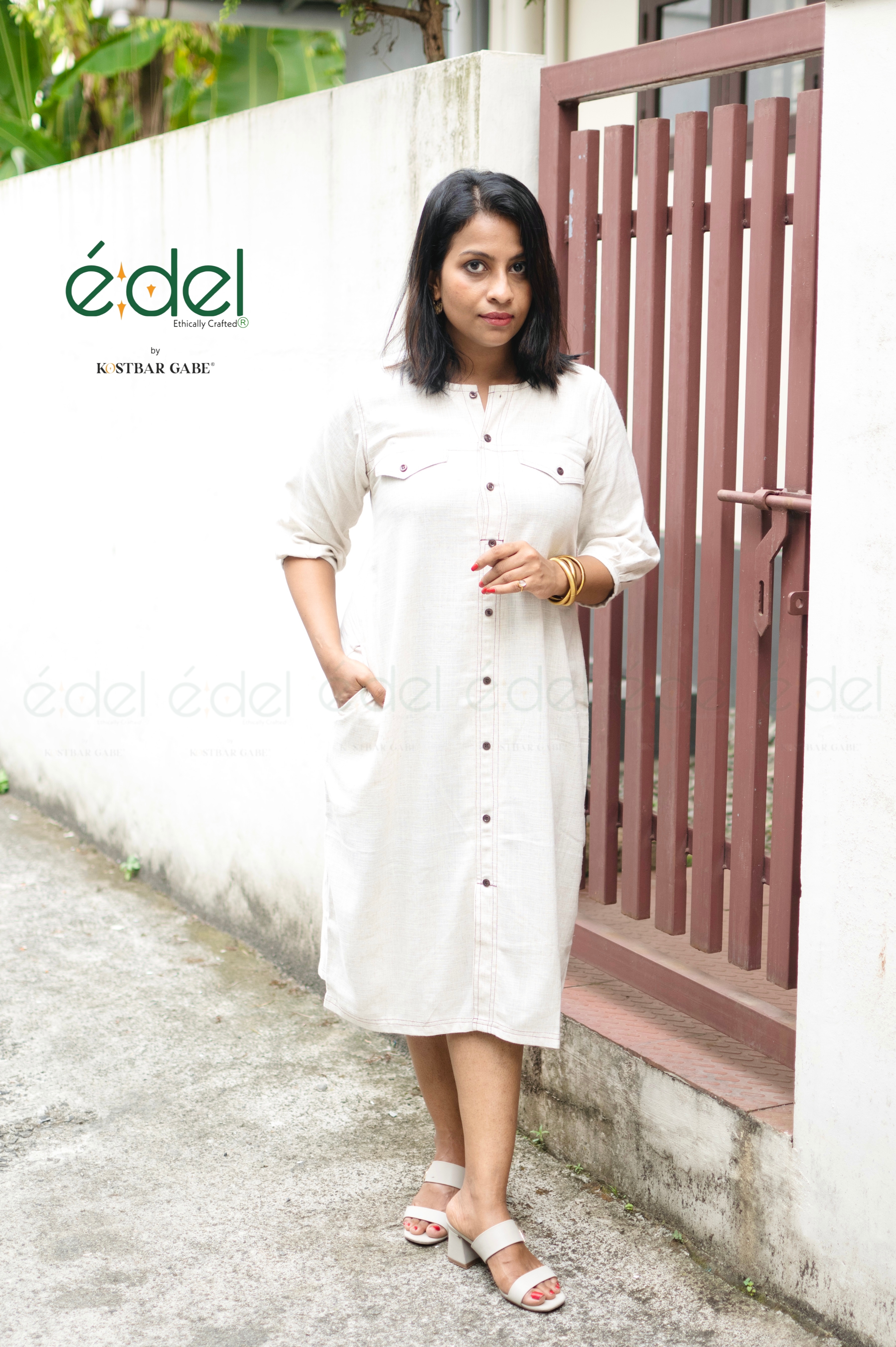 Ivory Khadi Shirt Dress