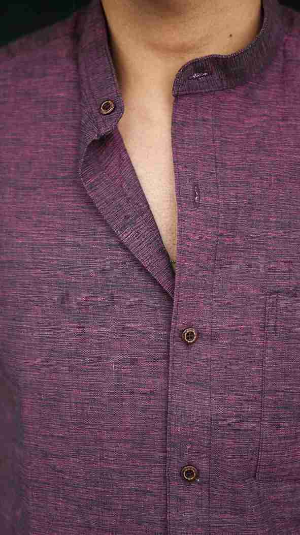 Maroon Mandarin Collar Khadi Shirt