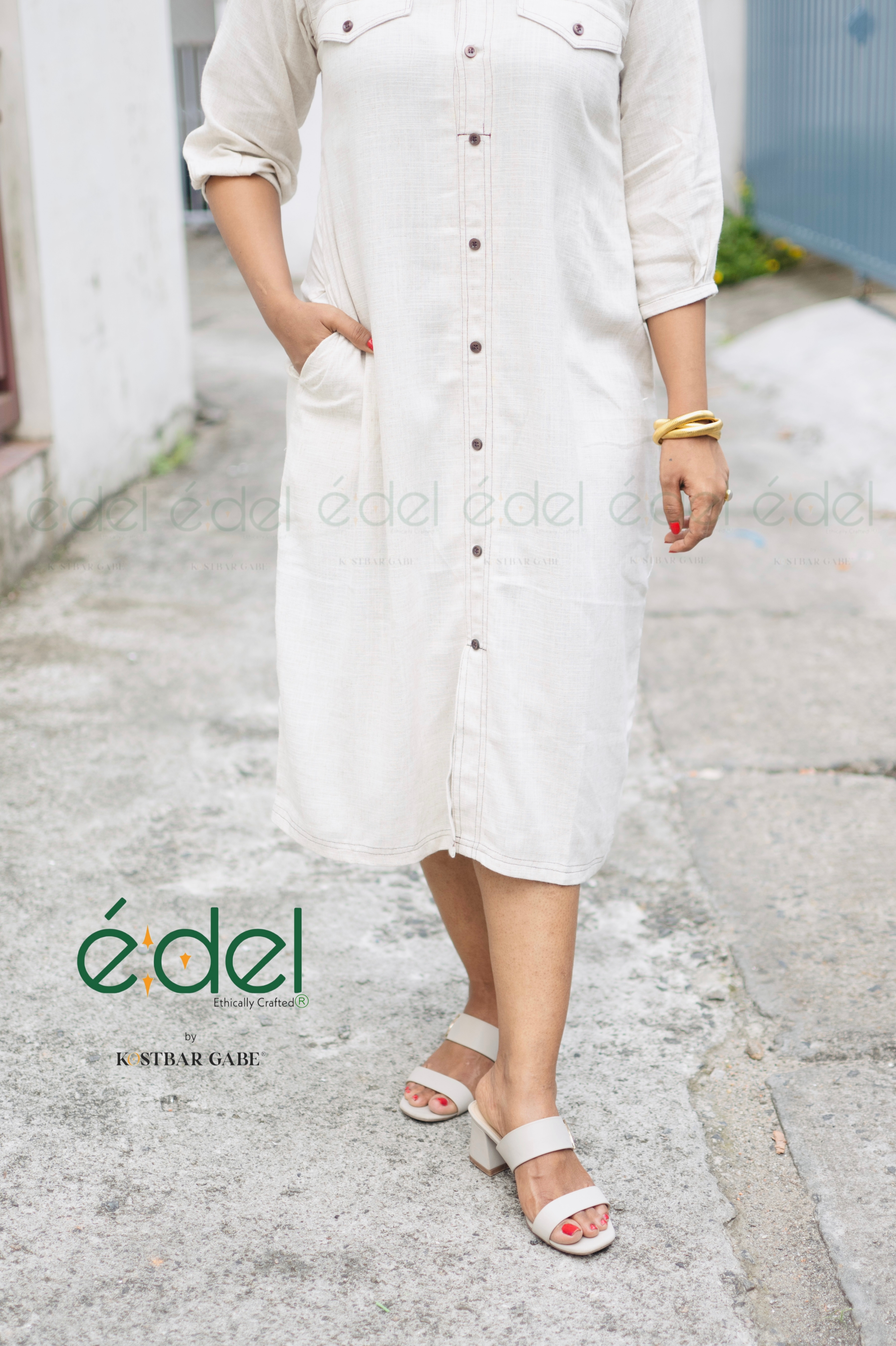 Ivory Khadi Shirt Dress