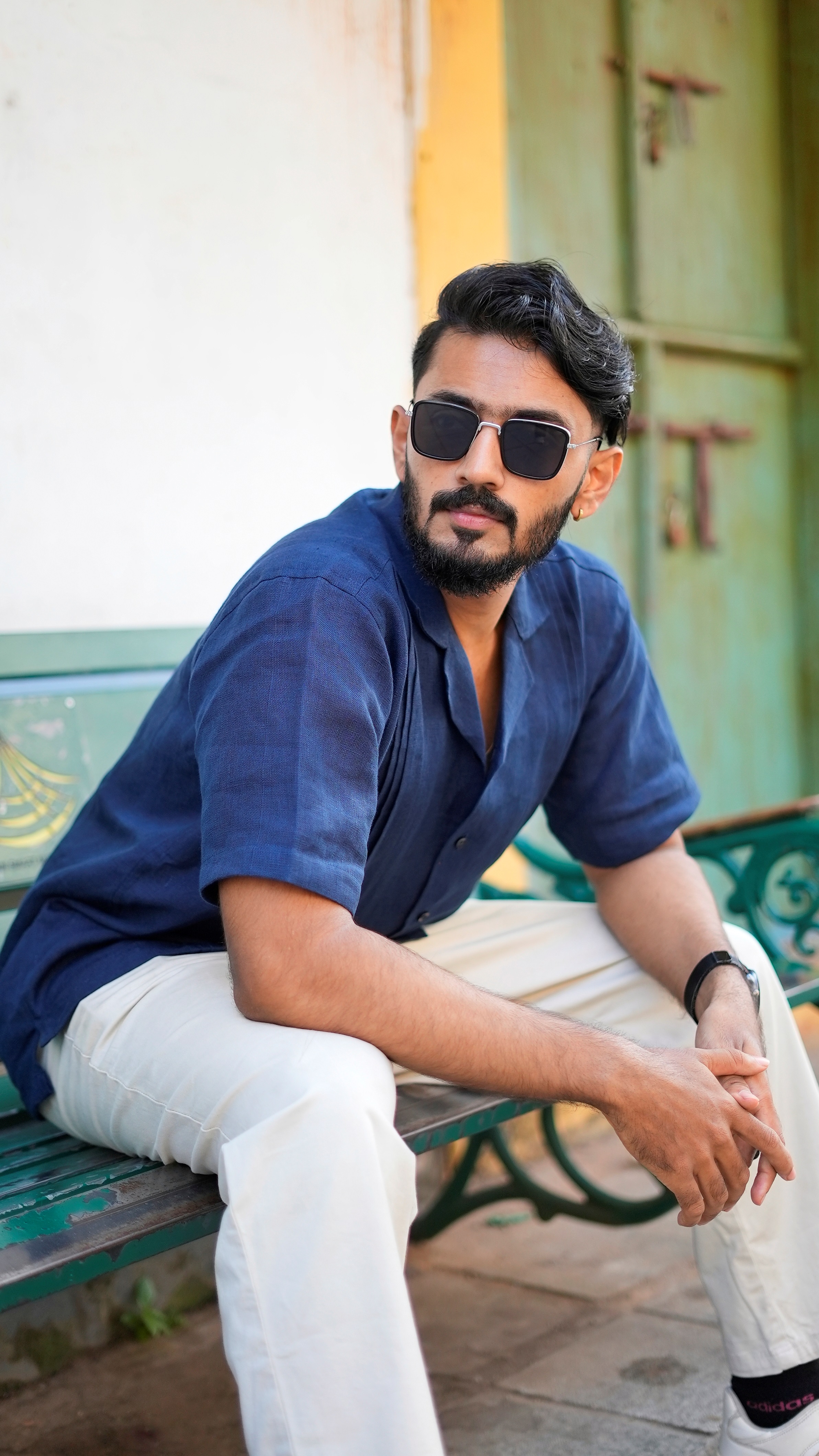 Navy Blue Pin Tuck Linen Resort Shirt