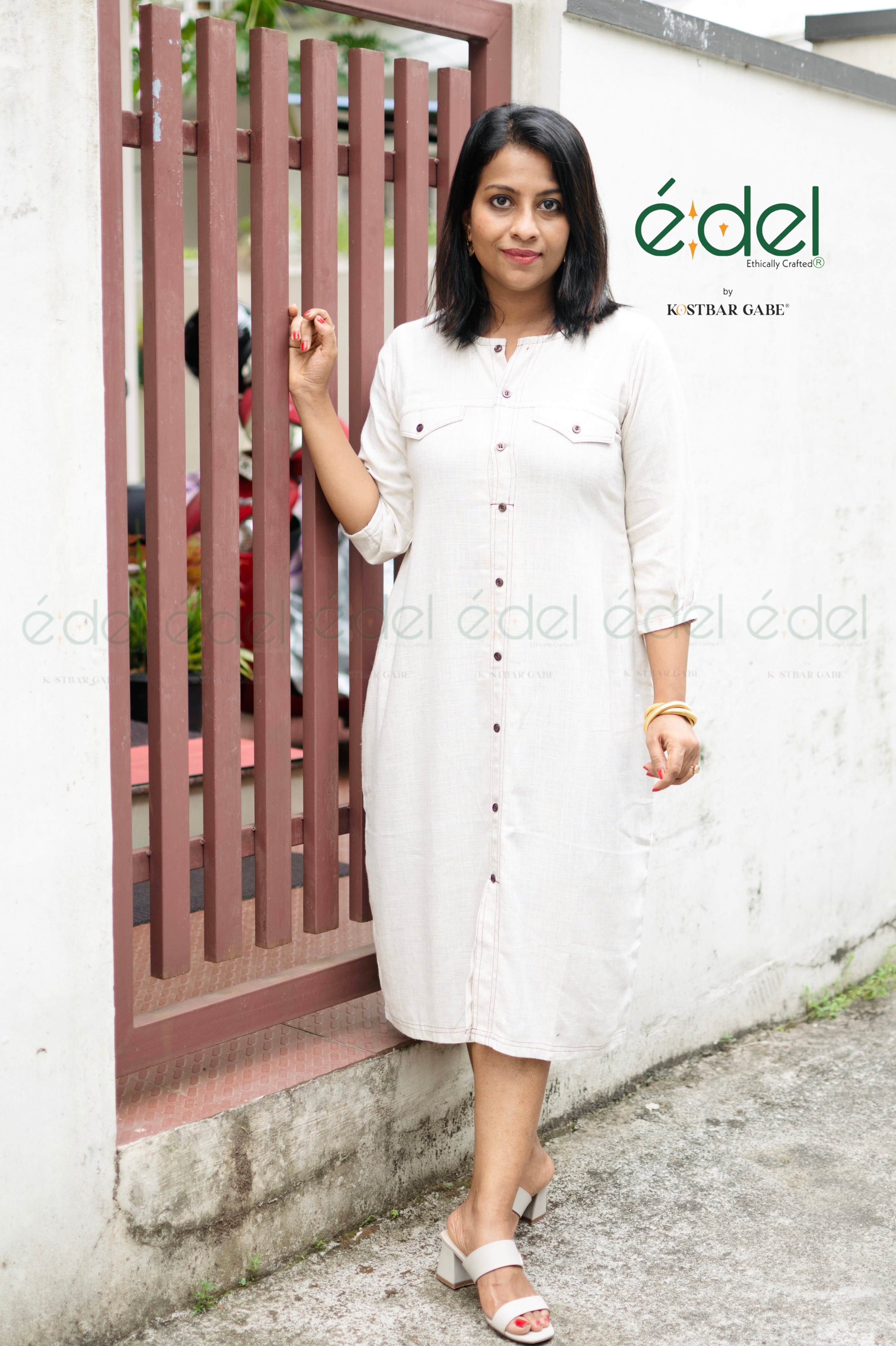 Ivory Khadi Shirt Dress