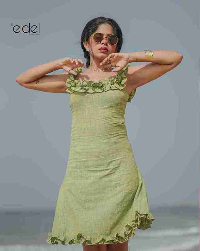 Pistachio Ruffle Khadi Dress