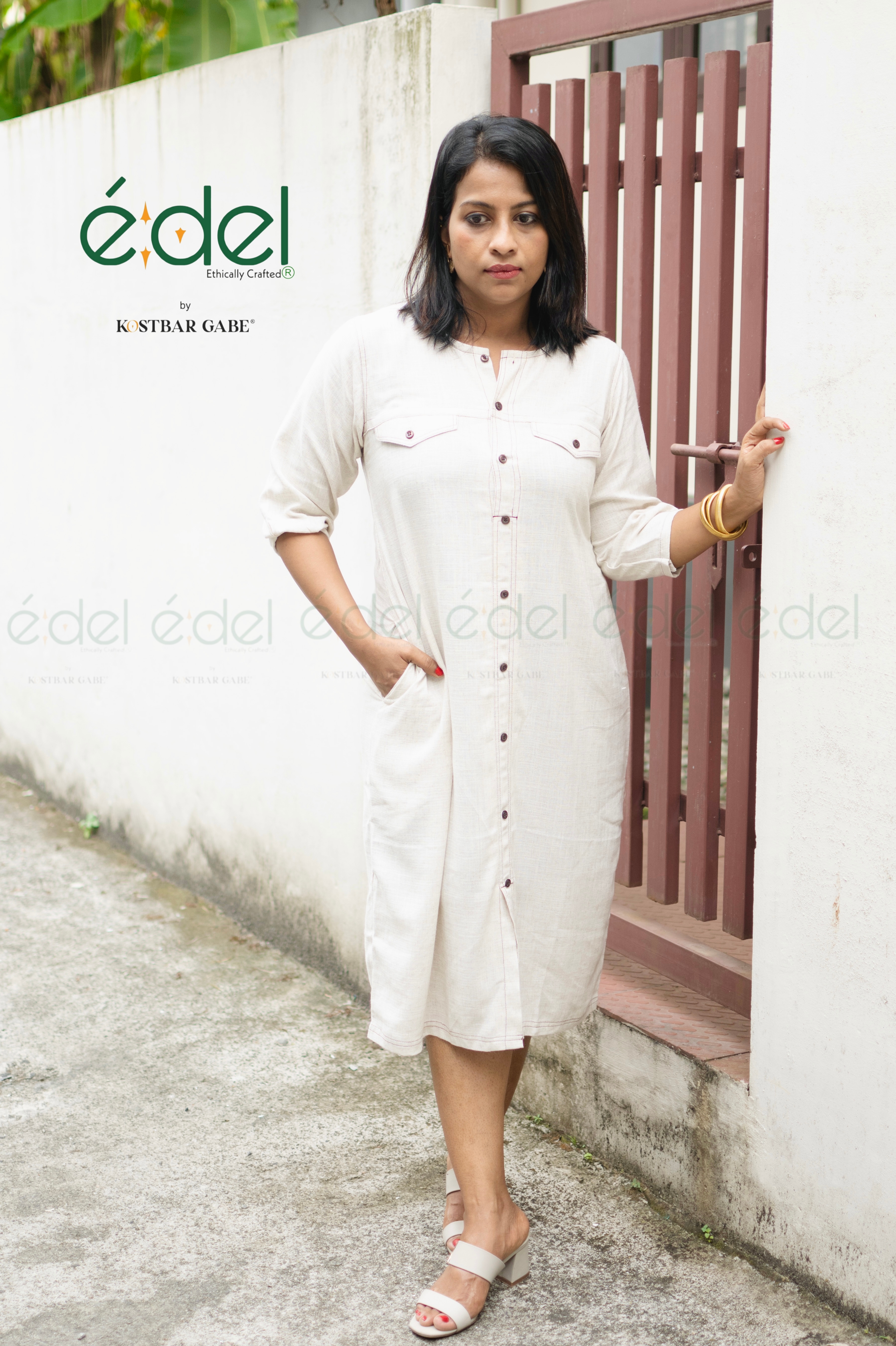 Ivory Khadi Shirt Dress